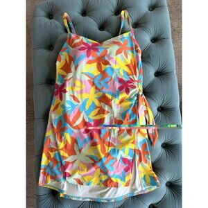 Lands' End Chlorine Resistant Tummy Control Surplice Wrap Floral Swim Dress 14